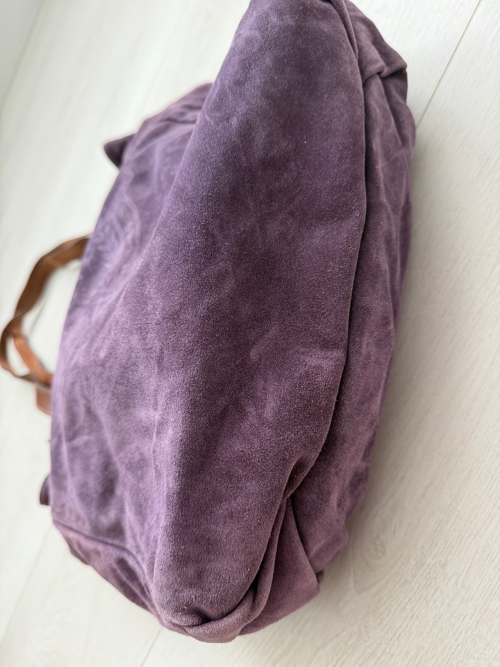 Lauren Ralph Lauren Putnam Signature Violet Purple Suede Leather Tote Bag Crest - Picture 12 of 16